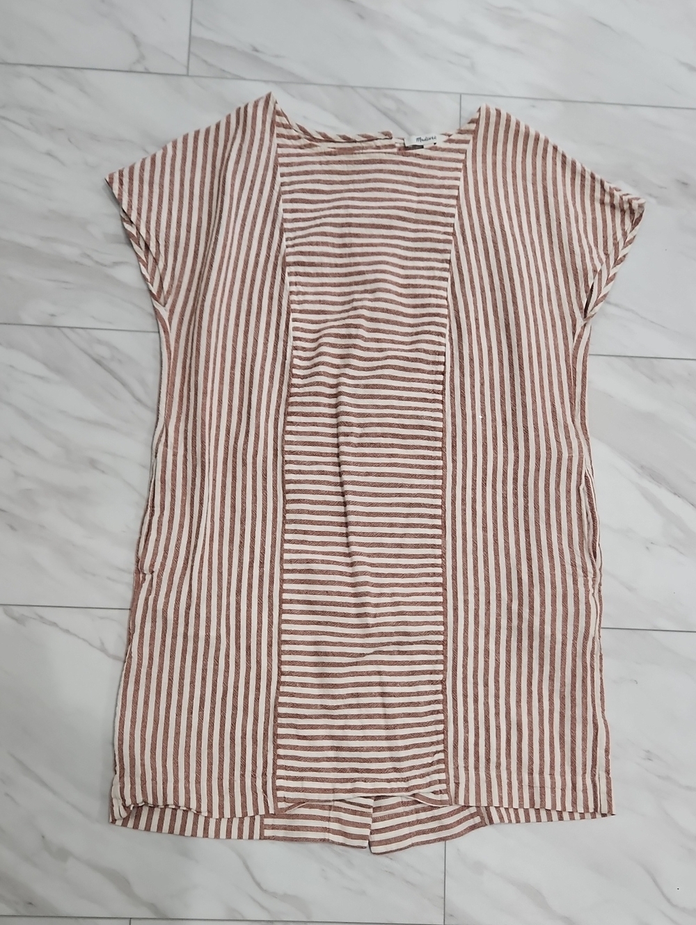 Madewell Rust and Cream Striped Linen Blend Dress